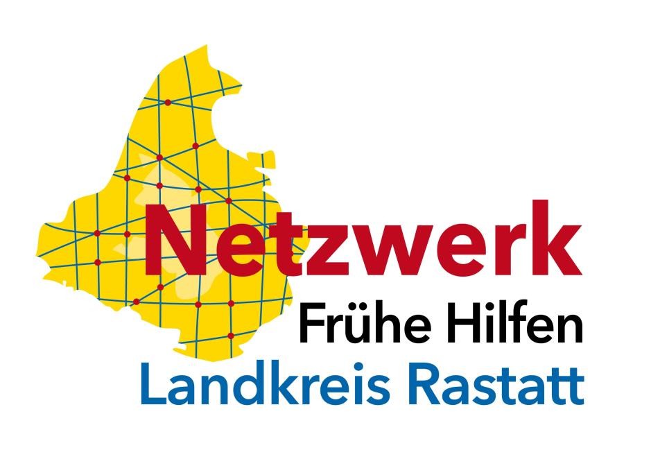 Das Foto zeigt das Logo des Netzwerkes Frühe Hilfen im Landkreis Rastatt, mit einer Landkreis-Karte und einem Schriftzug.