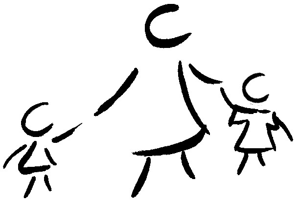 Das Foto zeigt das Logo der Kindertagespflege: Mutter mit zwei Kindern in skizzierter Art