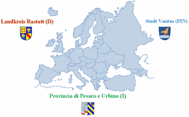 Europakarte mit den hervorgehobenen Partnern des Landkreises Rastatt. Das Foto zeigt eine Europakarte mit den hervorgehobenen Partnern des Landkreises Rastatt.